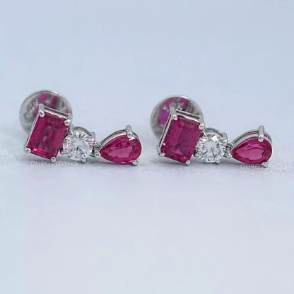 Ruby Emerald And Pear Gemstone Drop Earrings Earrings