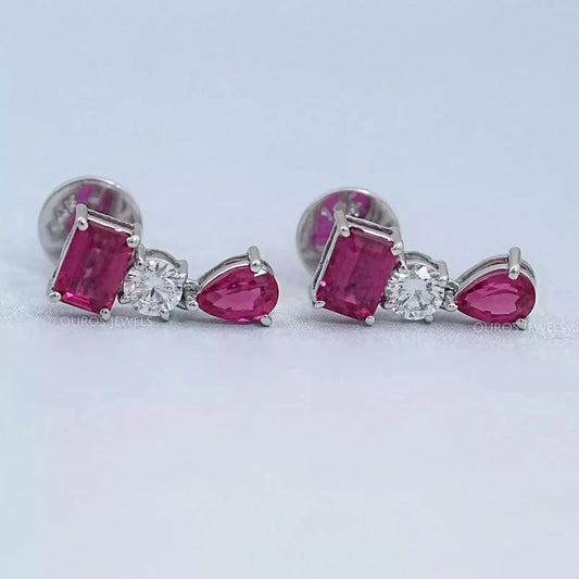 Ruby Emerald And Pear Gemstone Drop Earrings Earrings