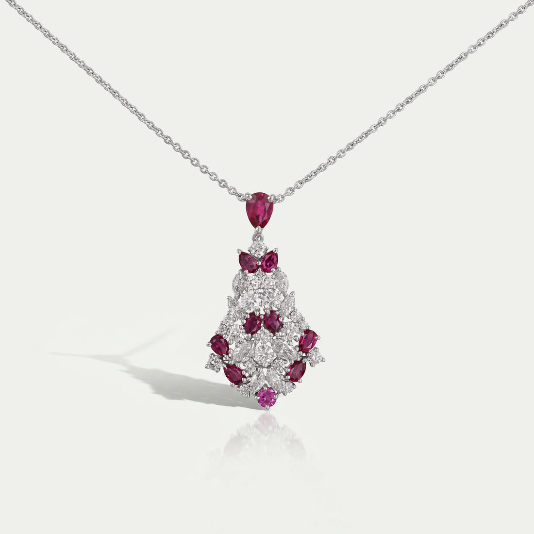 Cluster Diamond And Ruby Pendant Necklaces