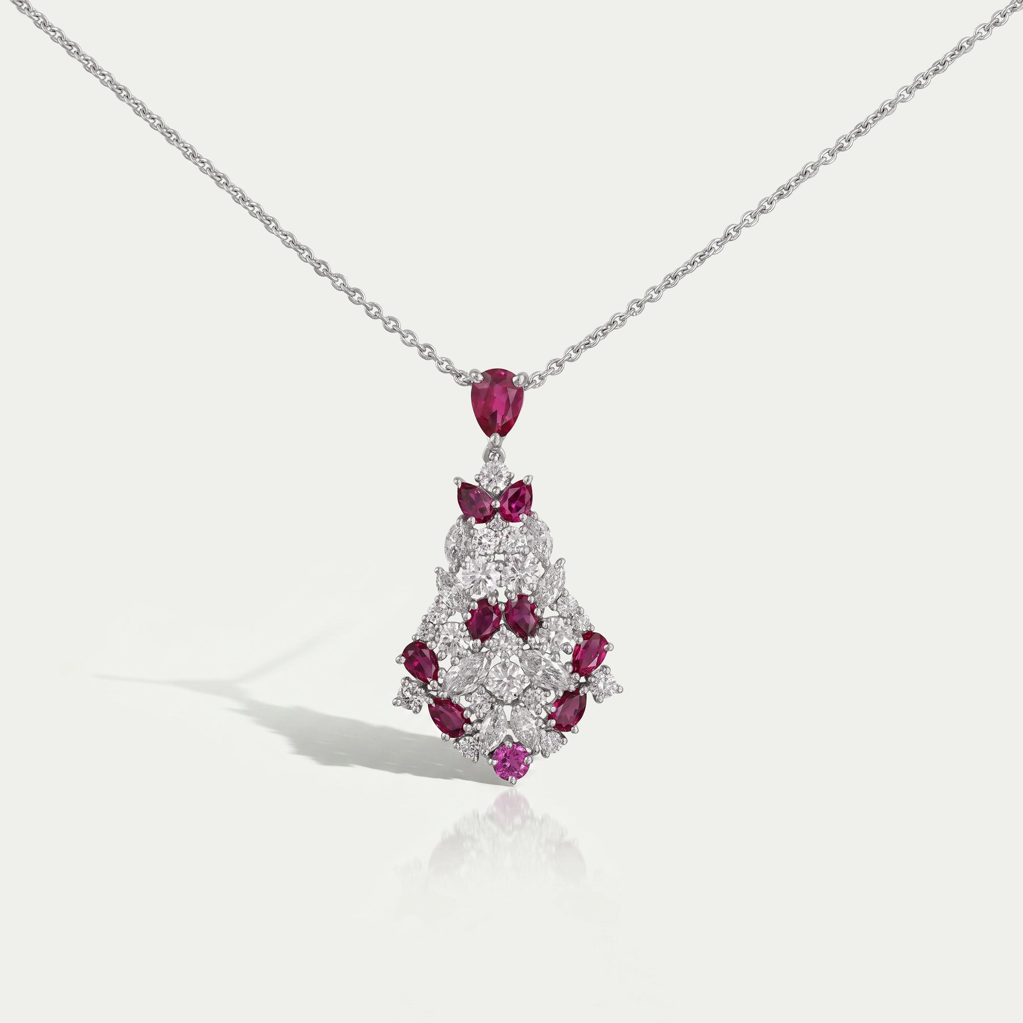 Cluster Diamond And Ruby Pendant Necklaces