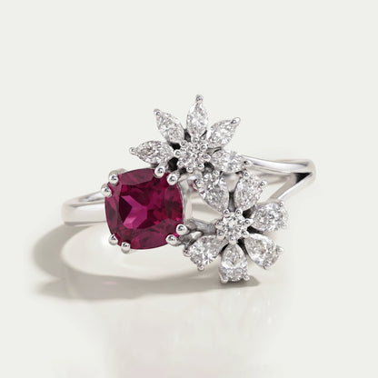 Split Shank Lab Grown Ruby And Diamond Ring