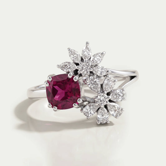 Split Shank Lab Grown Ruby And Diamond Ring