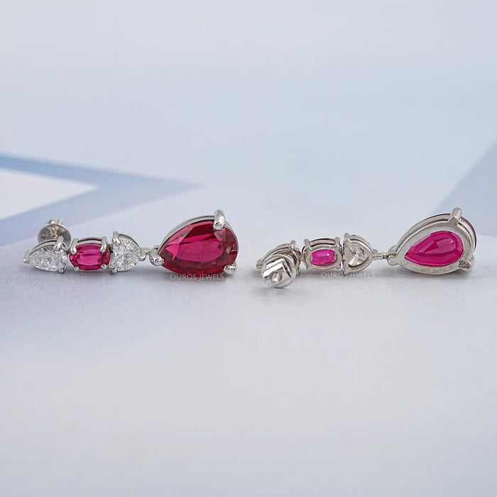 Ruby Pear Gemstone Dangle Earrings