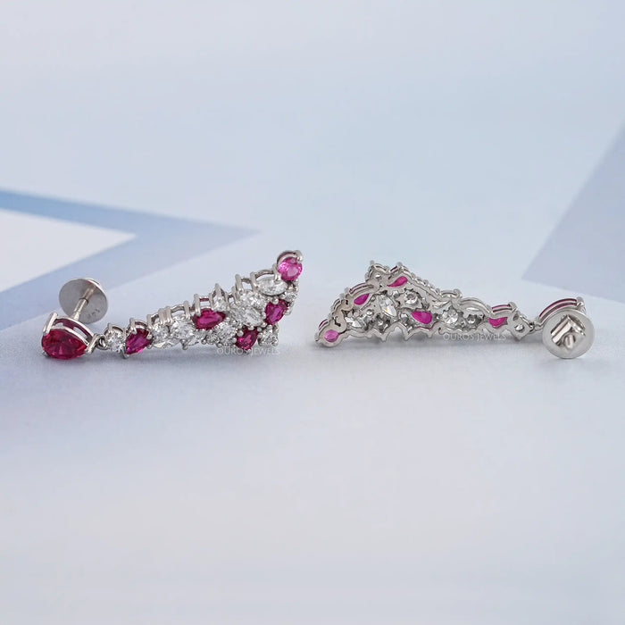 Ruby Pear Gemstone Cluster Dangle Earrings