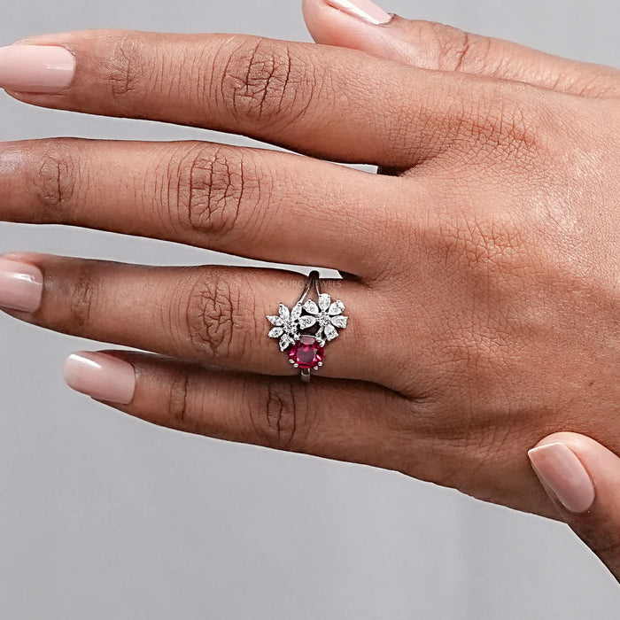 Ruby Cushion Gemstone Split Shank Engagement Ring