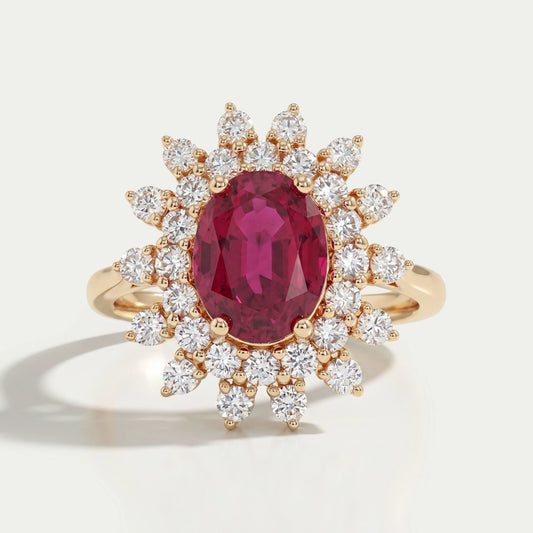 Ruby Gemstone Halo Diamond Engagement Ring Ring