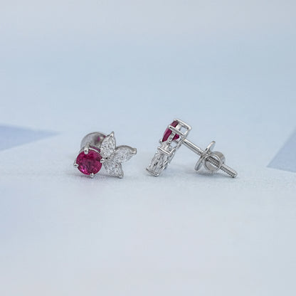 Ruby Round And Marquise Lab Diamond Stud Earrings Earrings
