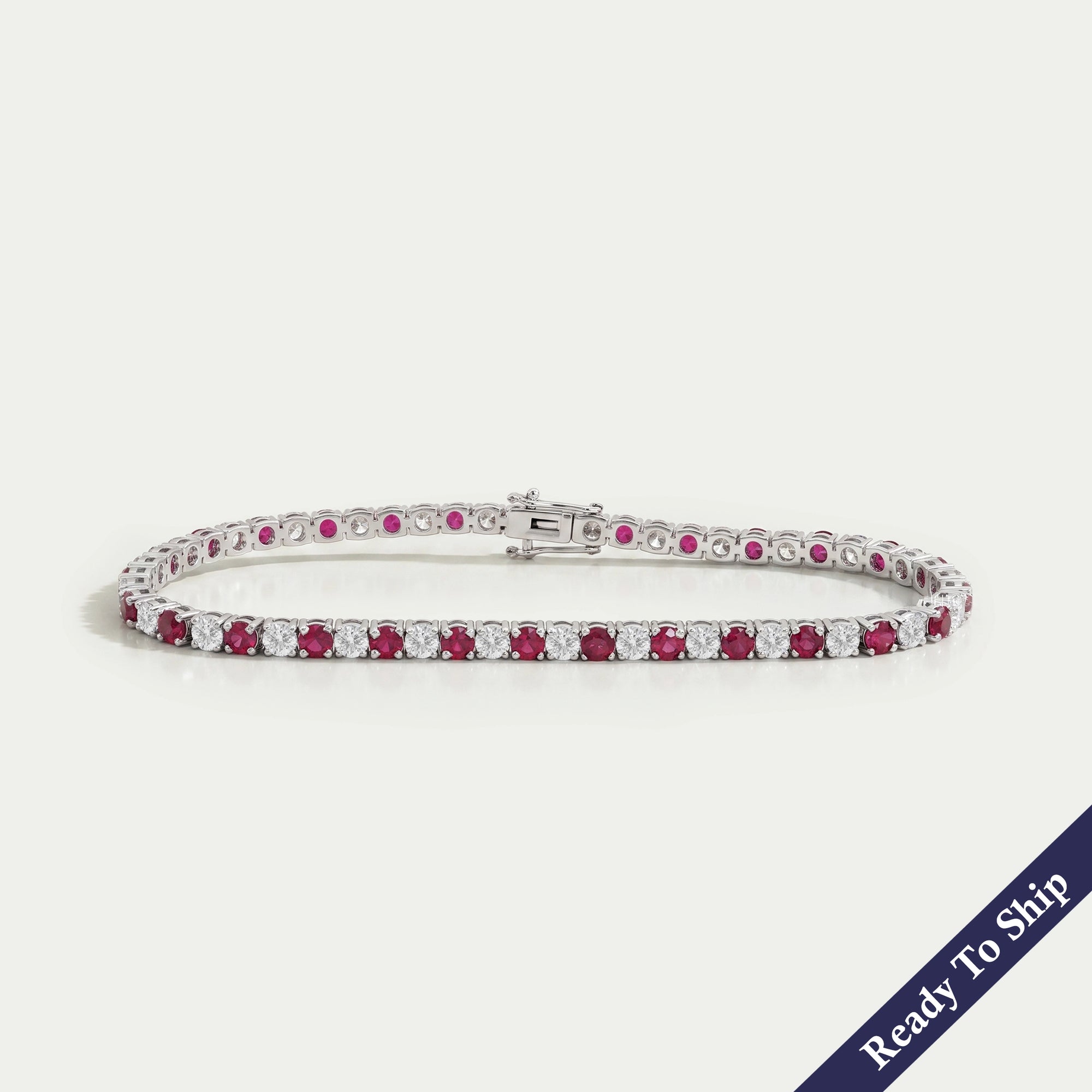 Ruby Round Gemstone And Lab Diamond Tennis Bracelet