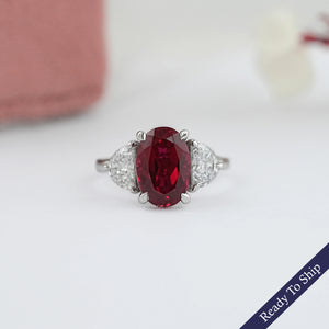 Ruby And Half Moon Diamond Three Stone Ring