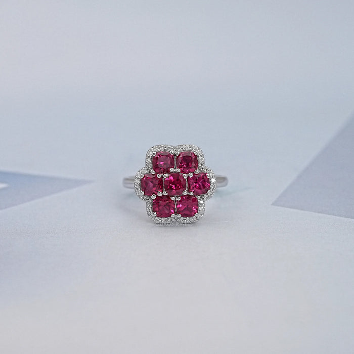 Cushion Halo Engagement Ring With Red Ruby 