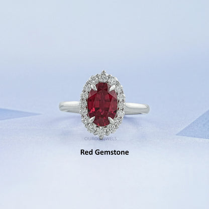 Oval Gemstone Halo Engagement Ring Ring