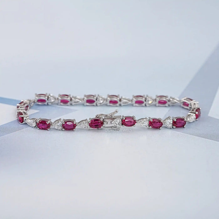 Diamond Tennis Bracelet With Ruby Oval