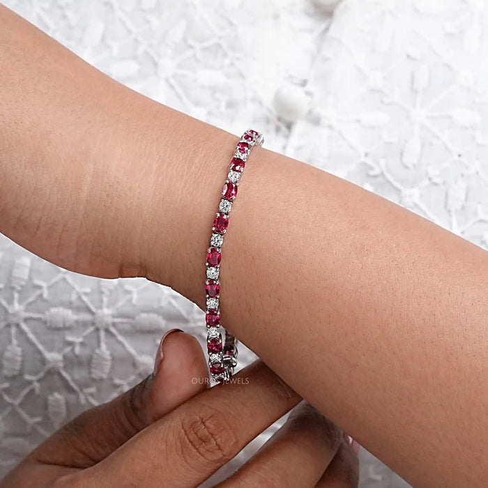 Red Ruby Oval Gemstone Bracelet