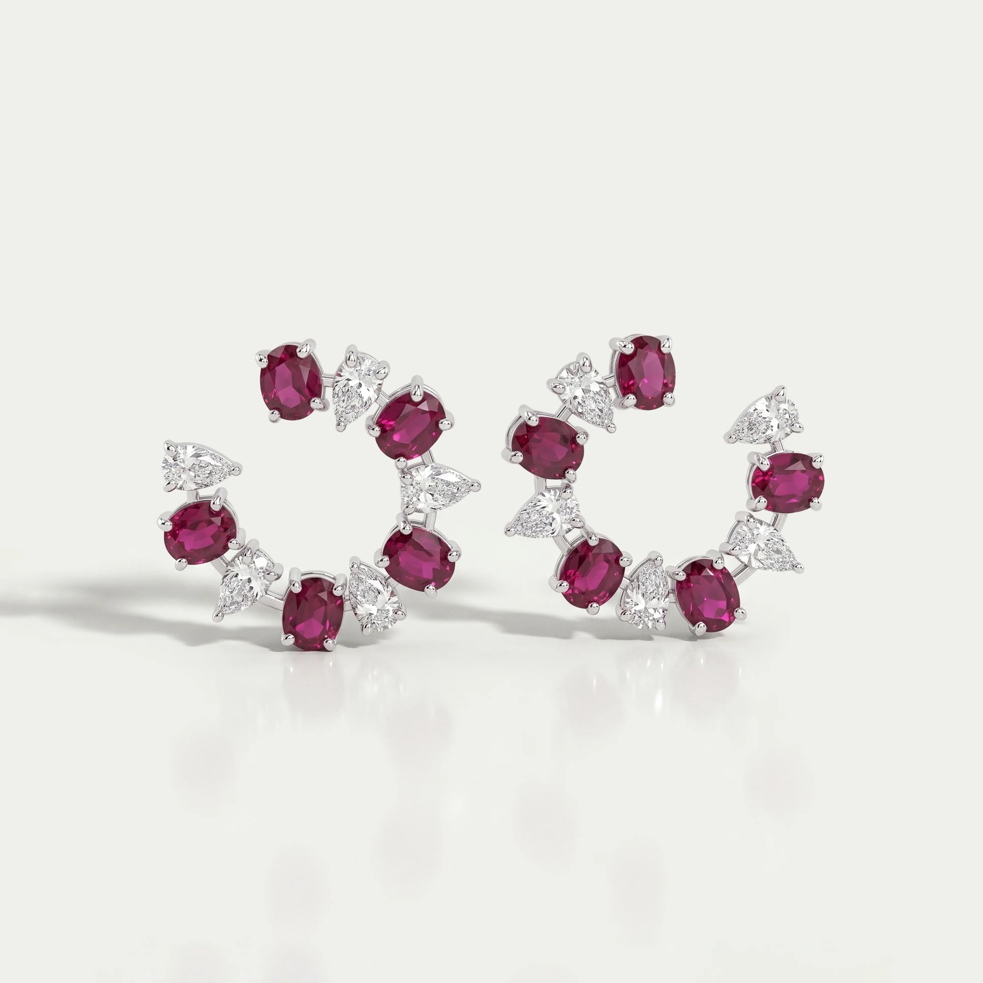 Pear and Red Oval Diamond Stud Earring Earring