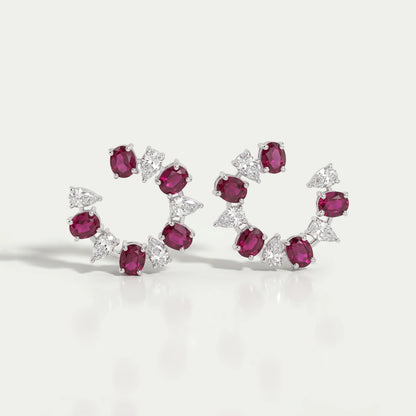 Pear and Red Oval Diamond Stud Earring Earring