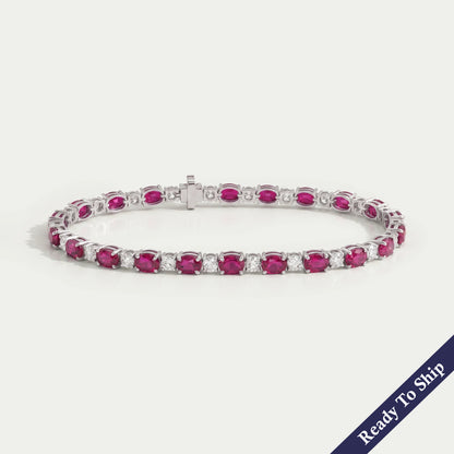 Ruby Oval Gemstone Tennis Bracelet