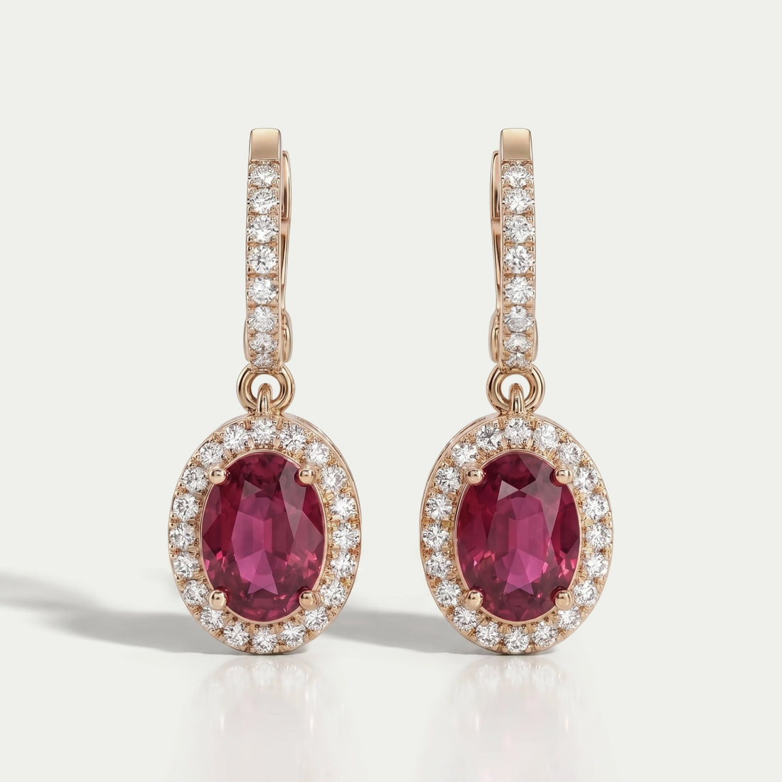 Ruby Oval Cut Halo Drop Dangle Earrings Earrings