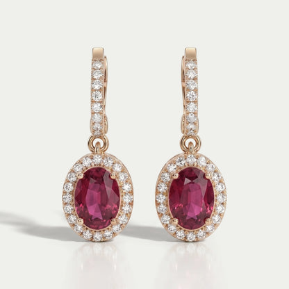 Ruby Oval Cut Halo Drop Dangle Earrings Earrings