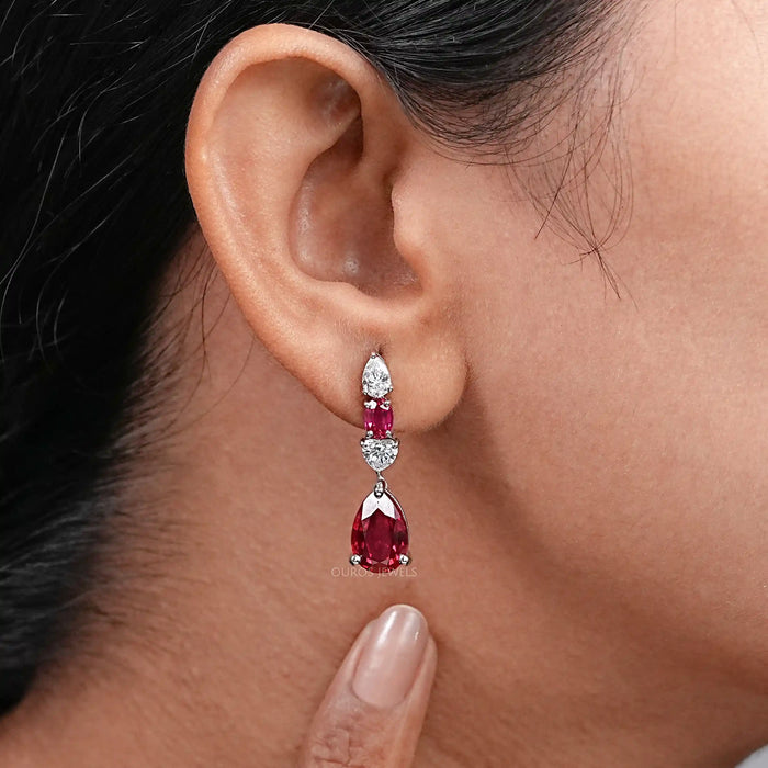 Ruby Pear Gemstone Dangle Earrings