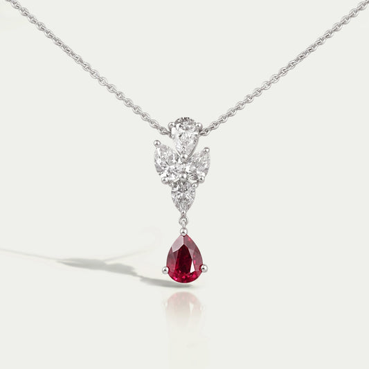 Pear Cut Ruby Drop Necklace Necklaces