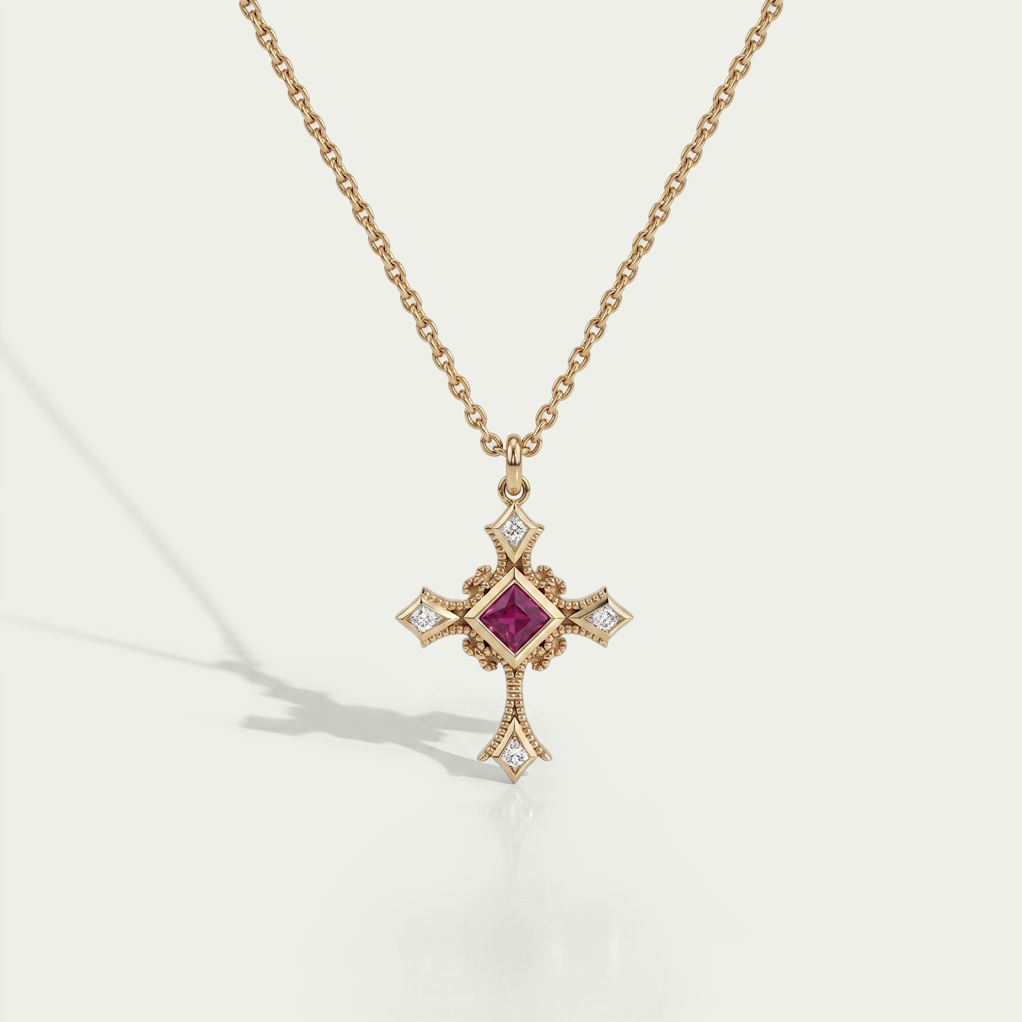 Ruby Princess Gemstone Criss Cross Pendant Necklaces
