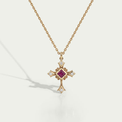Ruby Princess Gemstone Criss Cross Pendant Necklaces
