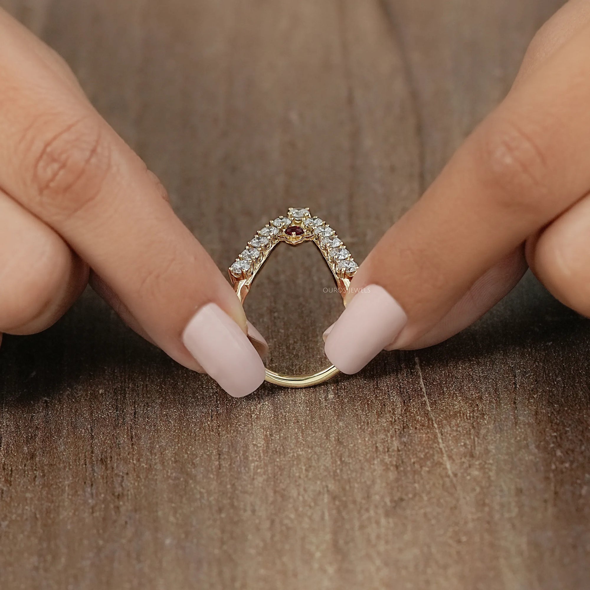 Red Ruby Round Diamond Vanki Ring Ring