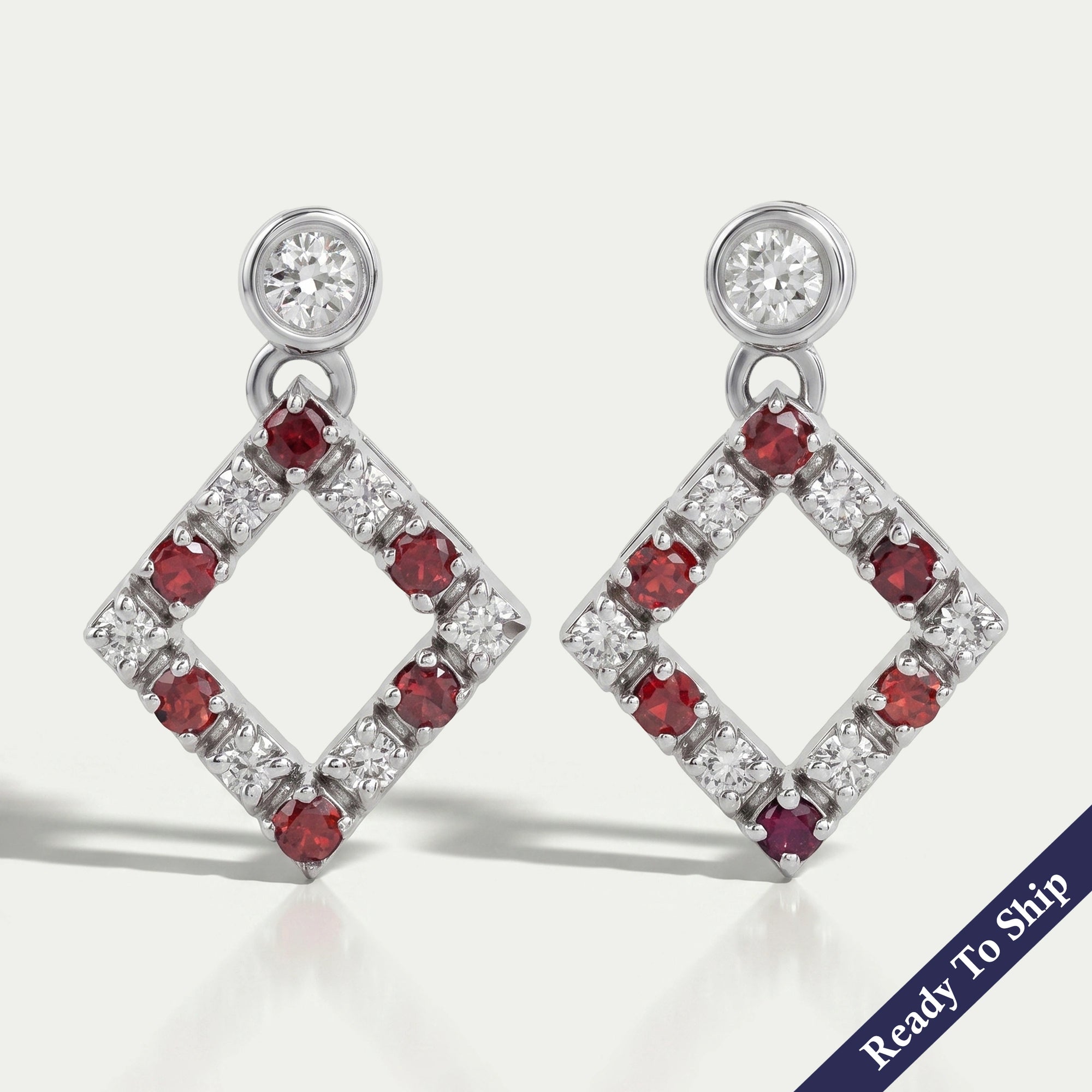 Ruby Round Gemstone Bezel Set Drop Earrings Earrings