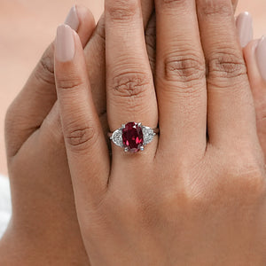 Ruby And Half Moon Diamond Three Stone Ring