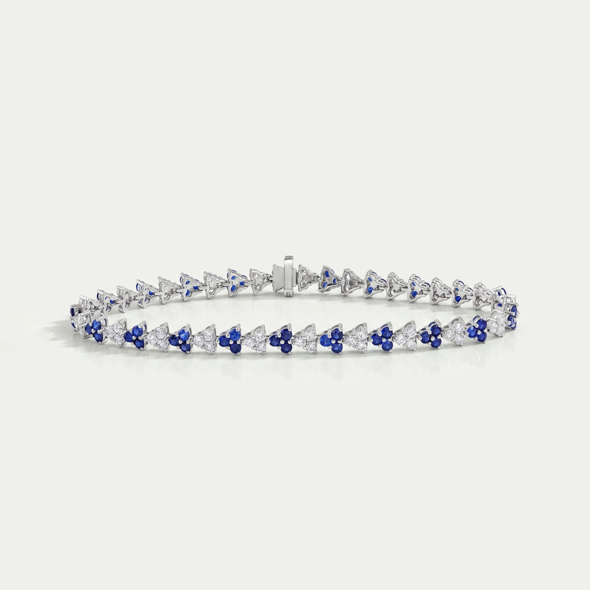 Three Stone Sapphire Round Cut Link Bracelet