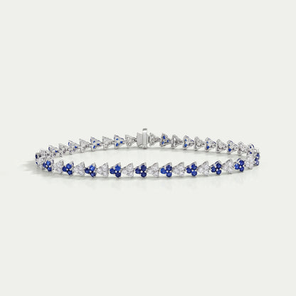 Three Stone Sapphire Round Cut Link Bracelet