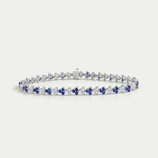 Three Stone Sapphire Round Cut Link Bracelet
