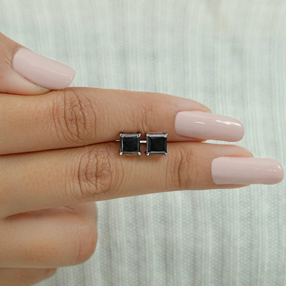 Salt Pepper Princess Cut Stud Earrings