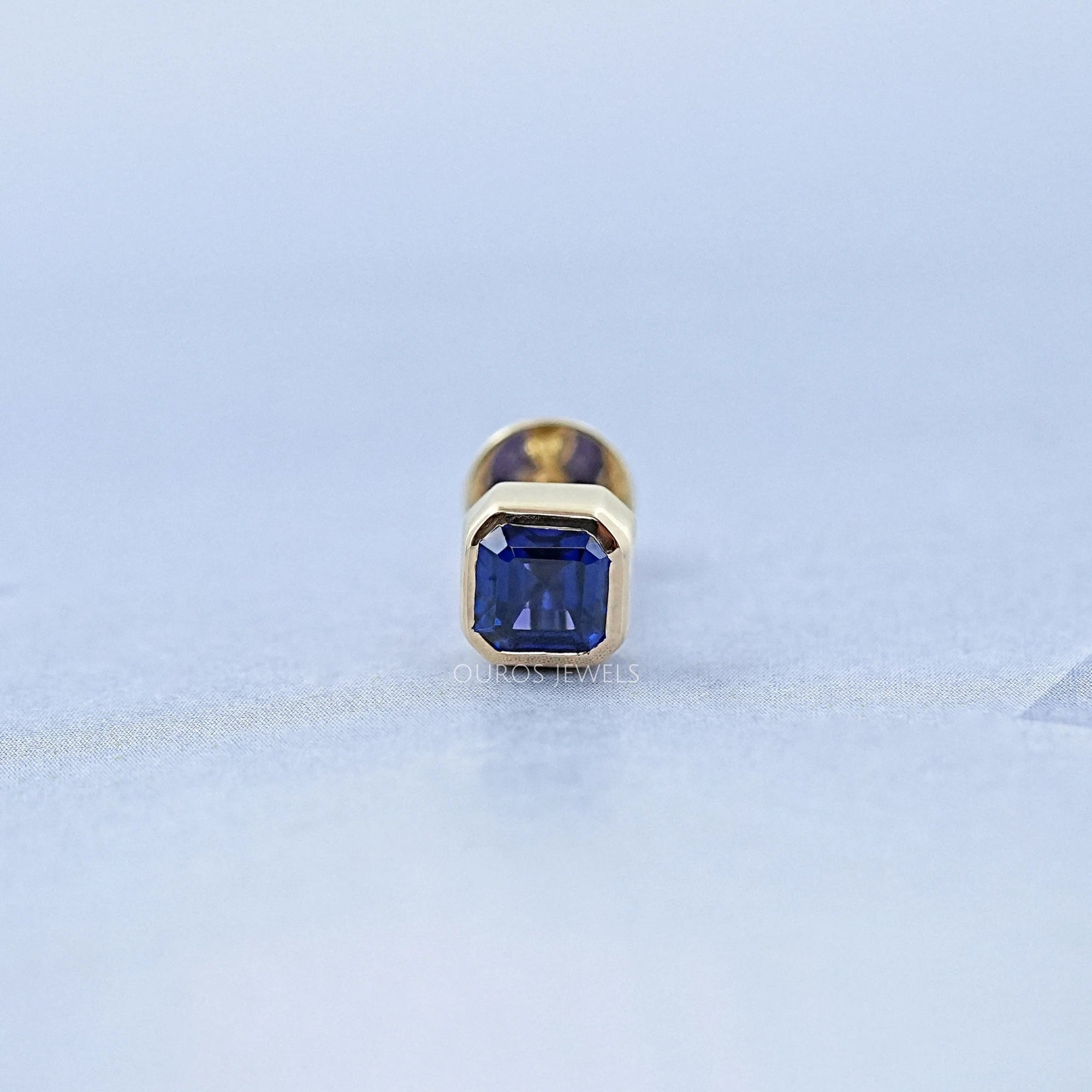 Sapphire Asscher Gemstone Bezel Men's Stud Earring
