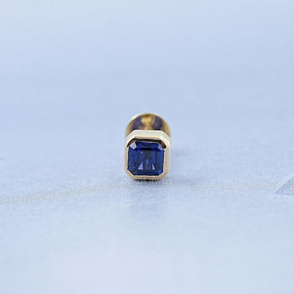 Sapphire Asscher Gemstone Bezel Men's Stud Earring