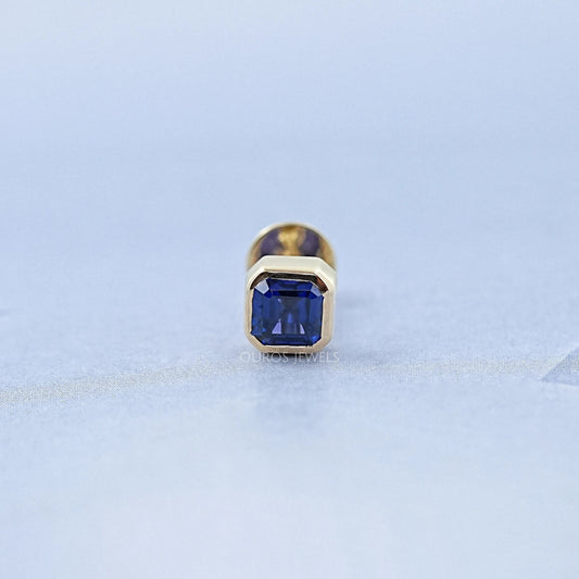 Sapphire Asscher Gemstone Bezel Men's Stud Earring