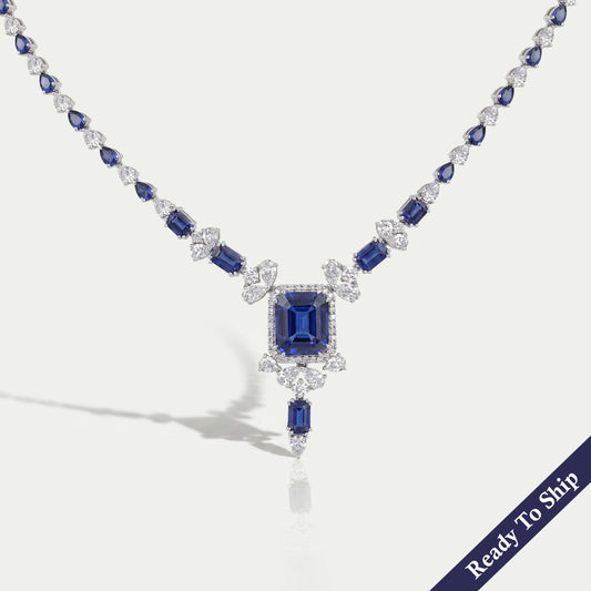 Sapphire Emerald And Pear Diamond Necklace