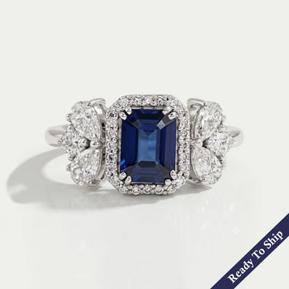 Sapphire Emerald Gemstone Halo Engagement Ring