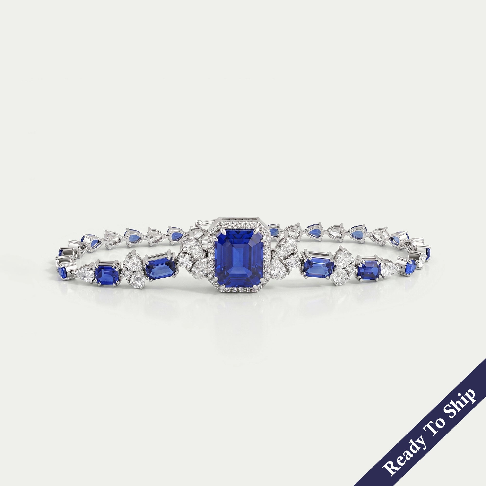 Sapphire Emerald Gemstone And Lab Diamond Halo Bracelet