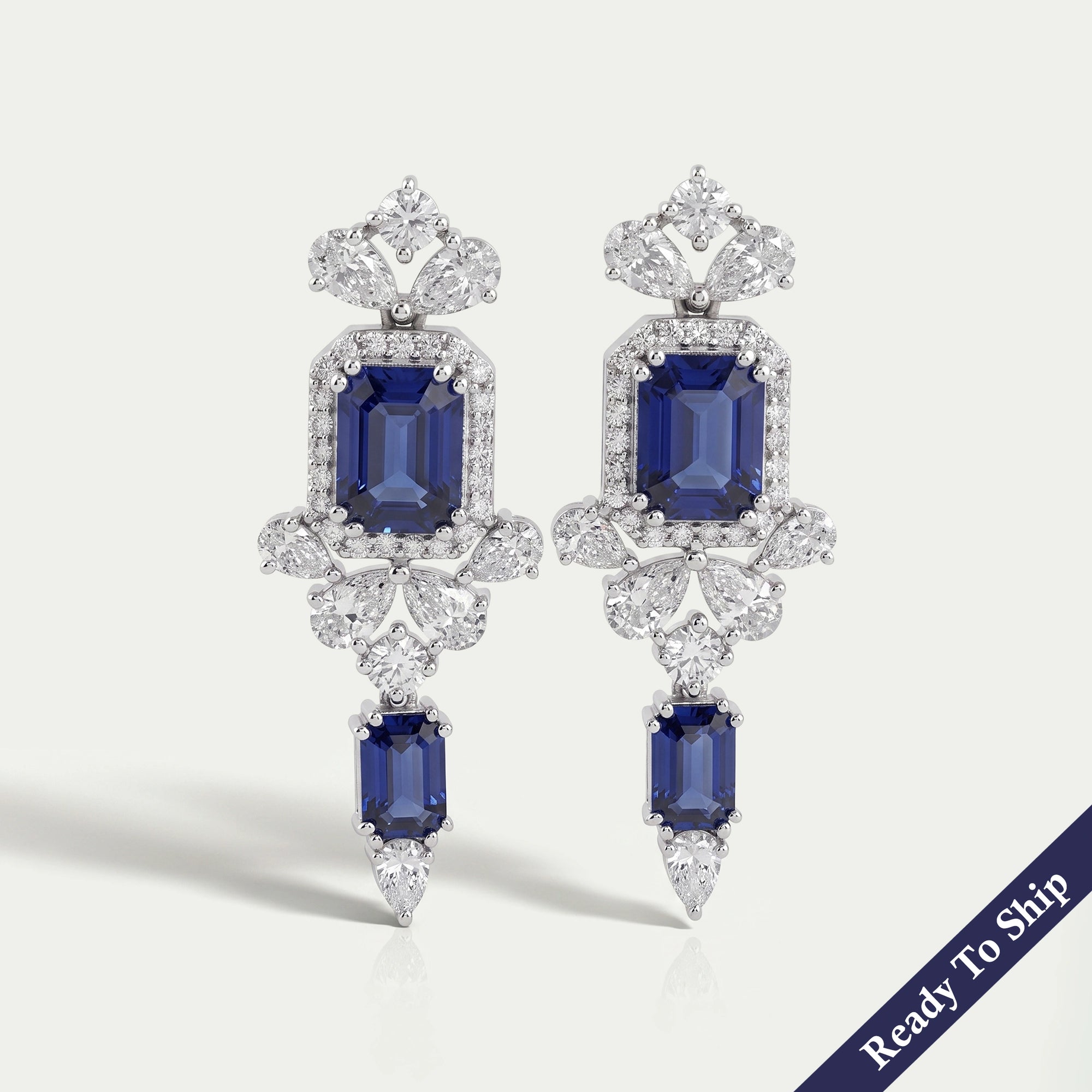 Sapphire Emerald Gemstone And Lab Diamond Drop Earrings