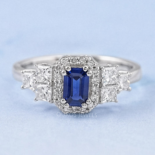 Emerald Sapphire Halo Engagement Ring