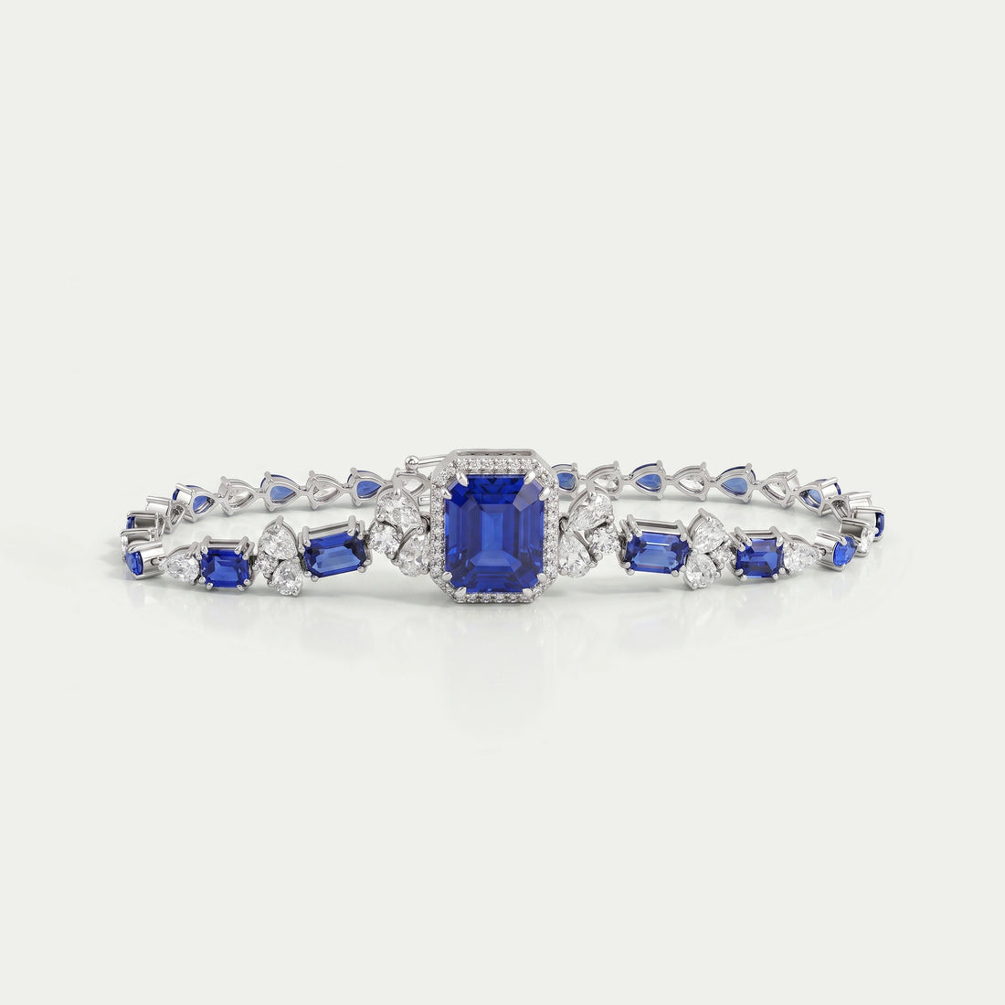 Sapphire Emerald Cut Halo Diamond Bracelet