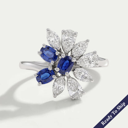 Sapphire Oval Gemstone Cluster Engagement Ring