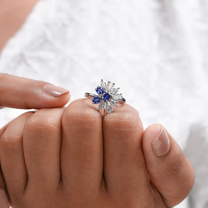 Sapphire Oval Gemstone Cluster Engagement Ring