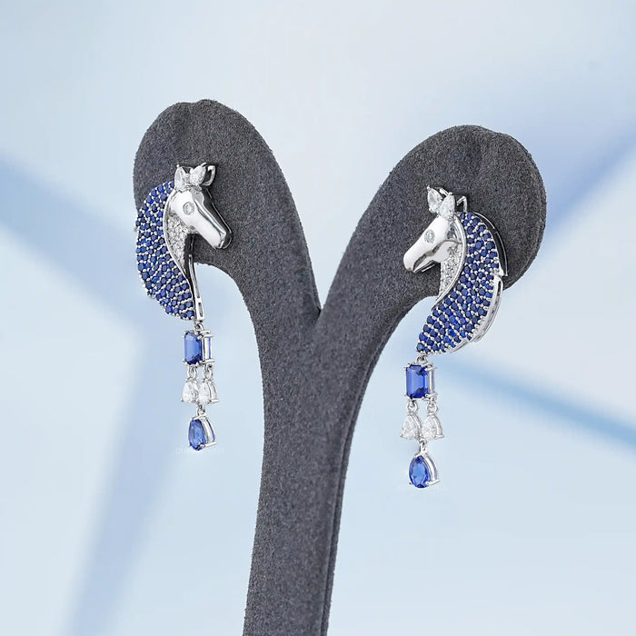 Sapphire Lab Gemstone Unicorn Antique Earrings