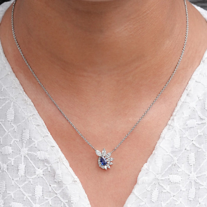 Sapphire Pear And Marquise Floral Cluster Pendant