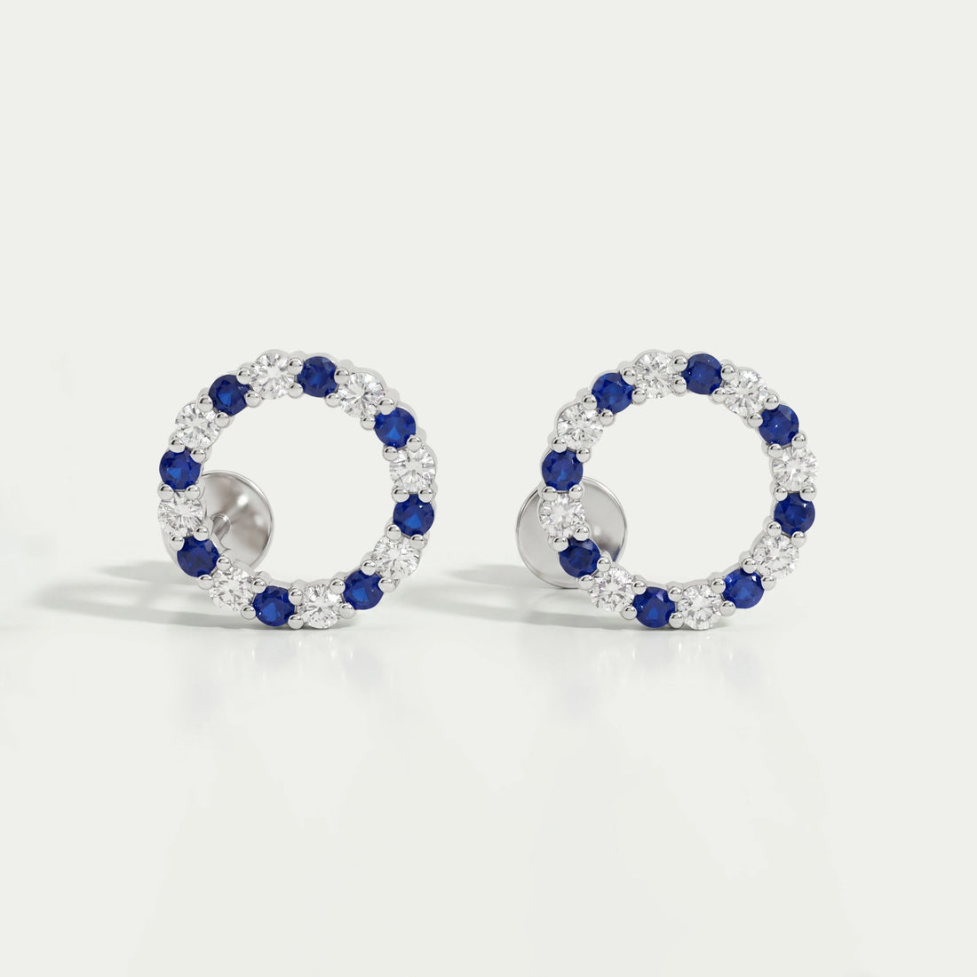 Blue Sapphire Gemstone Circle Stud Earrings