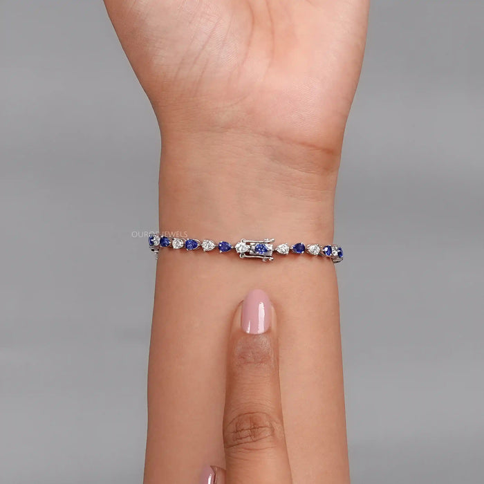 Sapphire Emerald Cut Halo Diamond Bracelet