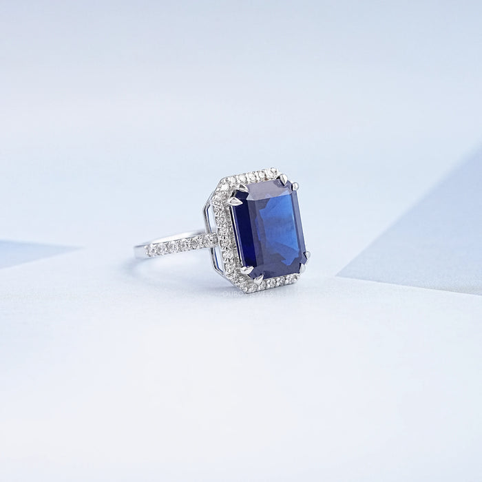 Sapphire Emerald Halo Engagement Ring