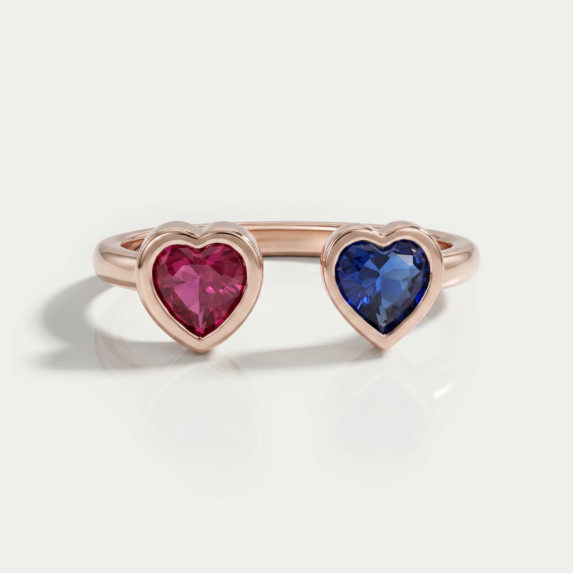 Sapphire And Ruby With Heart Open Cuff Ring Rings